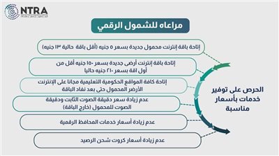 الجهاز القومي لتنظيم الاتصالات يتيح باقات جديدة للشمول الرقمي ويوافق على تحريك أسعار بعض الخدمات 